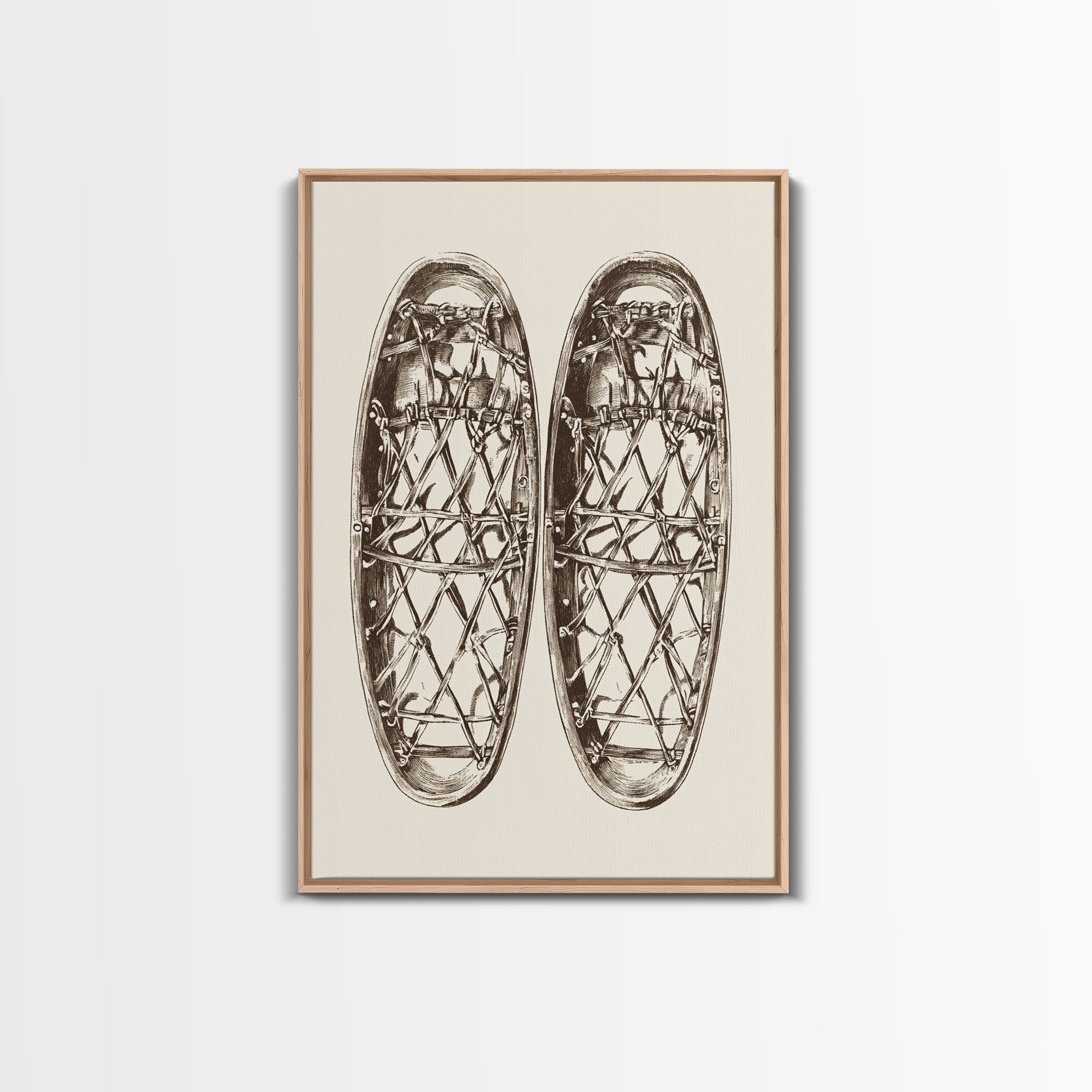 Vintage Snow Shoes Canvas Print - Framed Canvas - Minimalist Christmas Art - Boho Christmas Art - Rustic Christmas Art