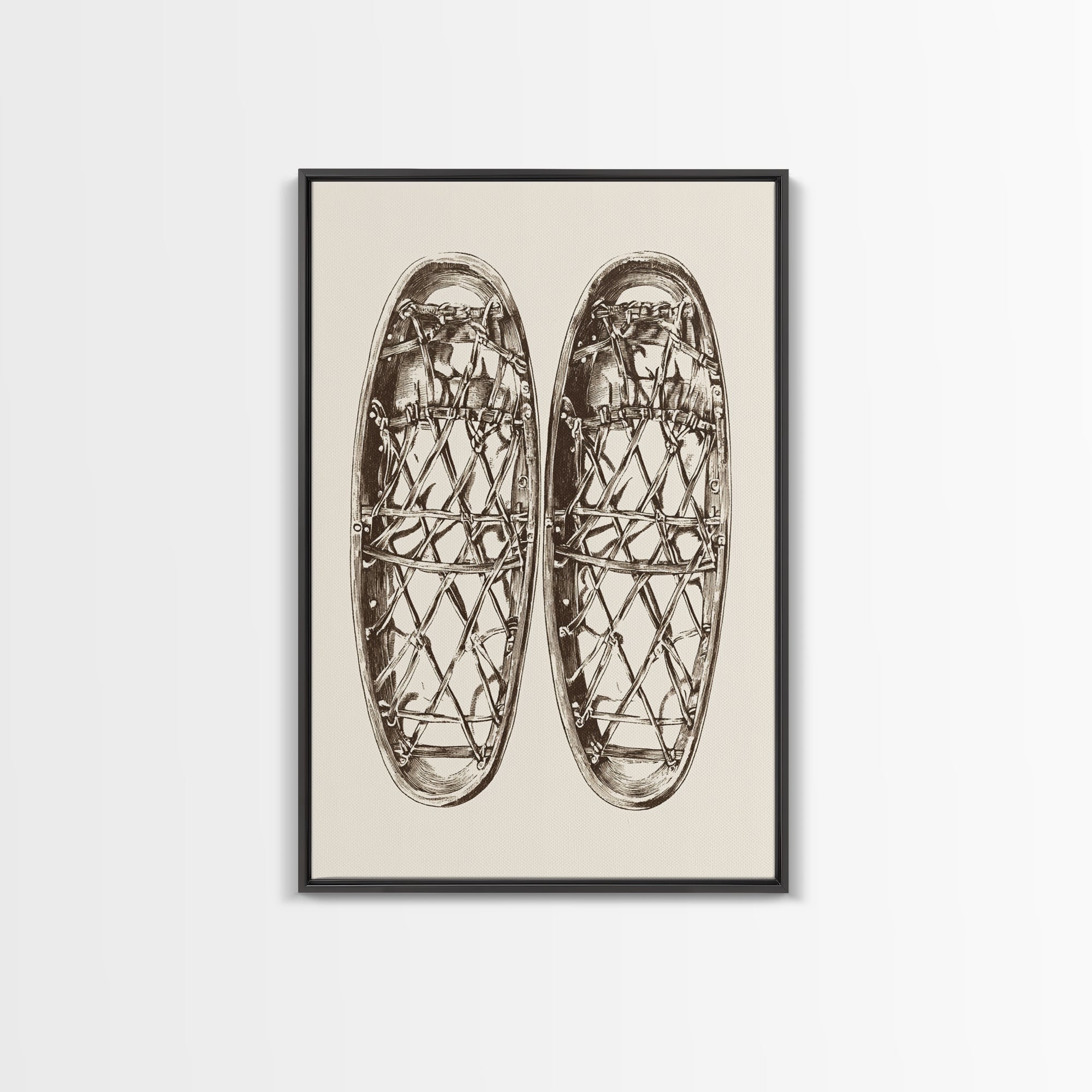 Vintage Snow Shoes Canvas Print - Framed Canvas - Minimalist Christmas Art - Boho Christmas Art - Rustic Christmas Art