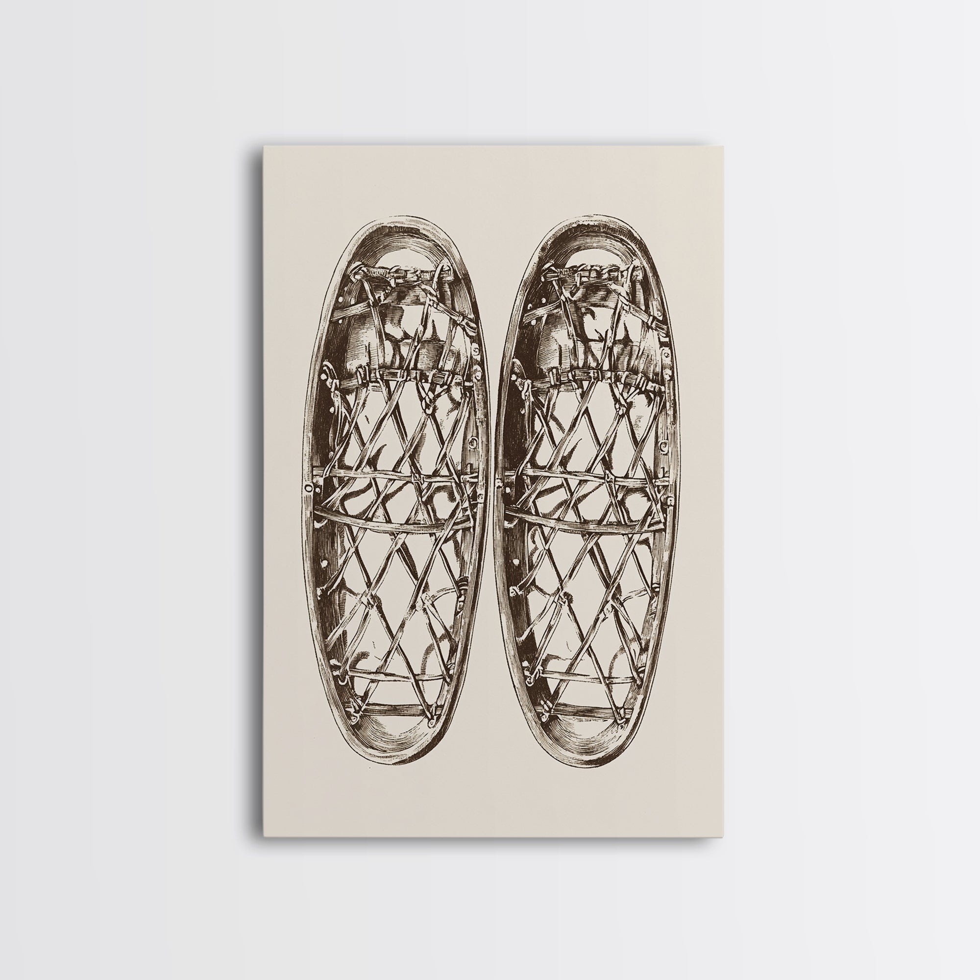 Vintage Snow Shoes Canvas Print - Framed Canvas - Minimalist Christmas Art - Boho Christmas Art - Rustic Christmas Art