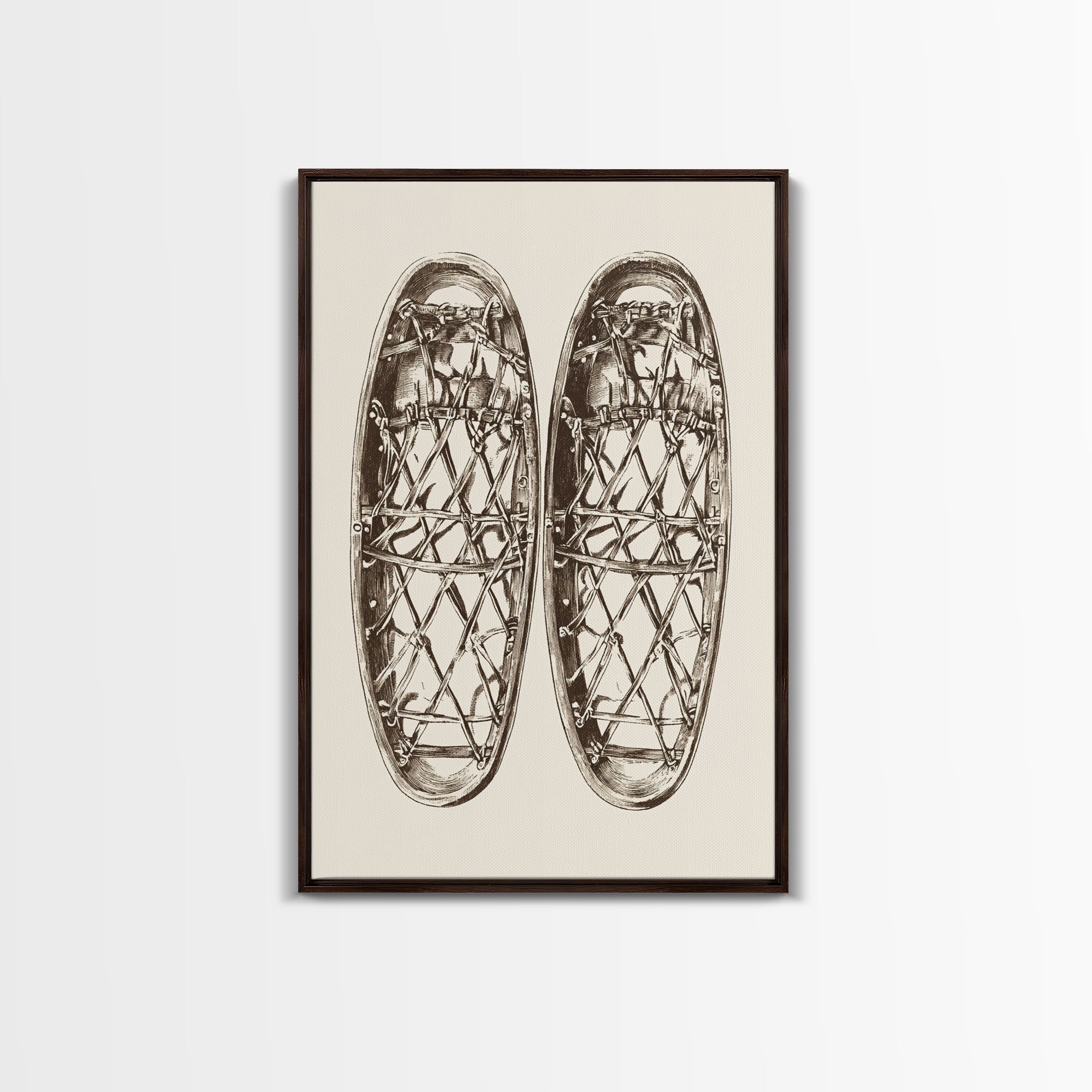 Vintage Snow Shoes Canvas Print - Framed Canvas - Minimalist Christmas Art - Boho Christmas Art - Rustic Christmas Art