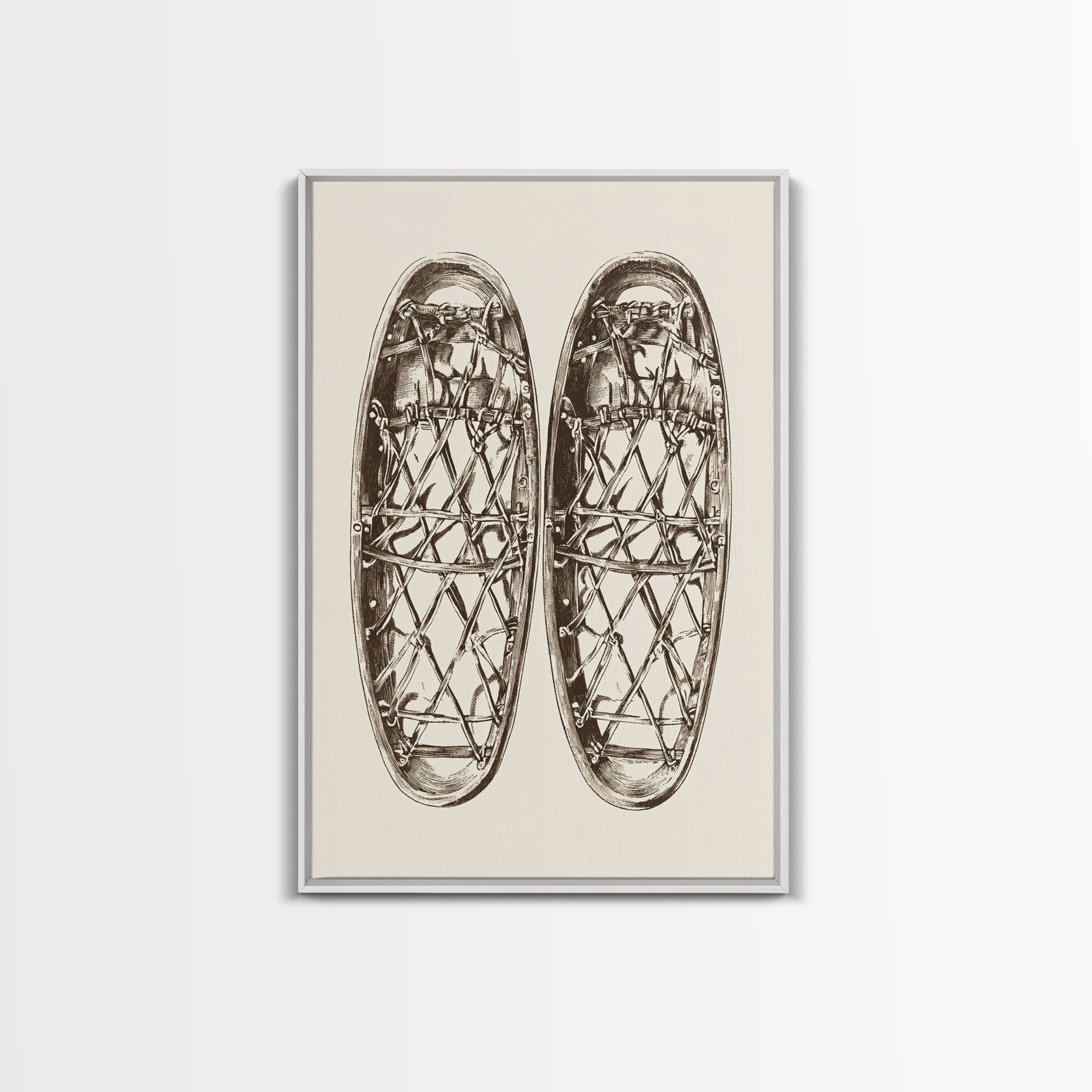 Vintage Snow Shoes Canvas Print - Framed Canvas - Minimalist Christmas Art - Boho Christmas Art - Rustic Christmas Art