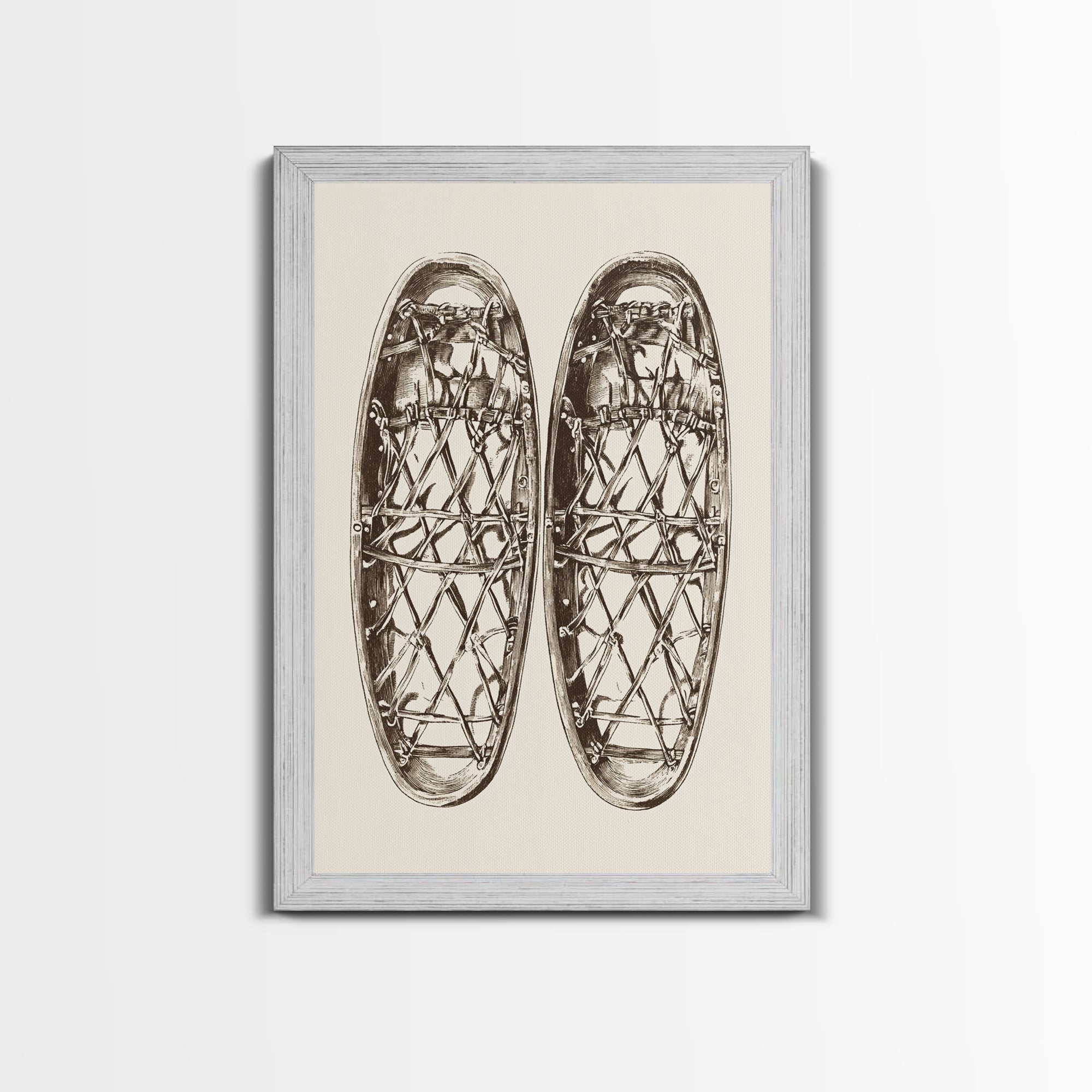 Vintage Snow Shoes Canvas Print - Framed Canvas - Minimalist Christmas Art - Boho Christmas Art - Rustic Christmas Art