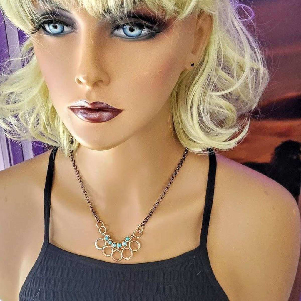 Seen on Ashley Liao Copper Turquoise Wire Wrapped Necklace