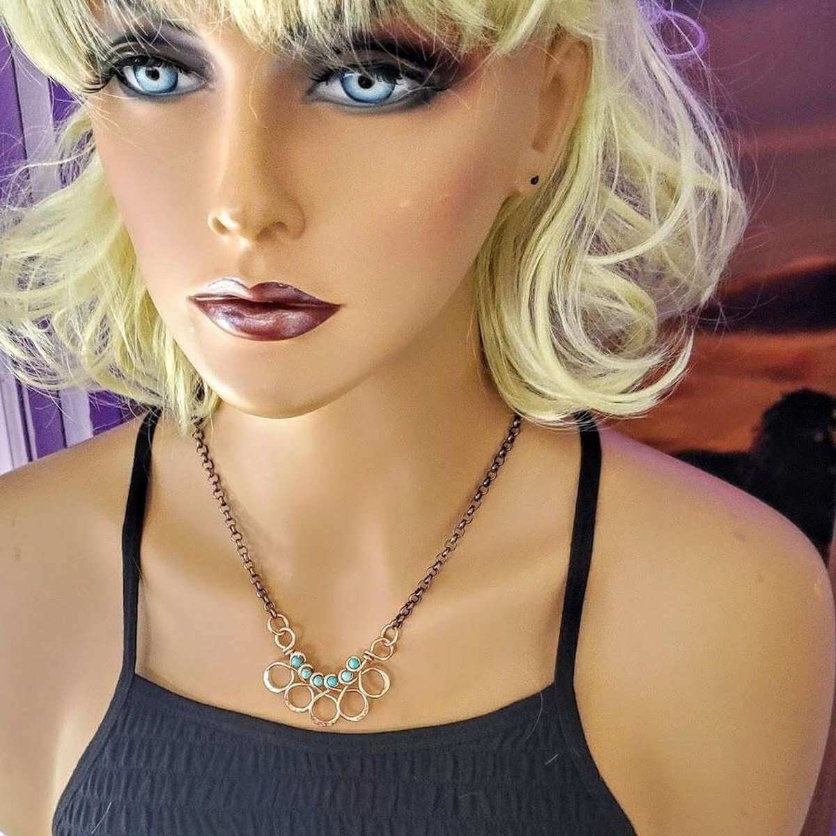 Seen on Ashley Liao Copper Turquoise Wire Wrapped Necklace