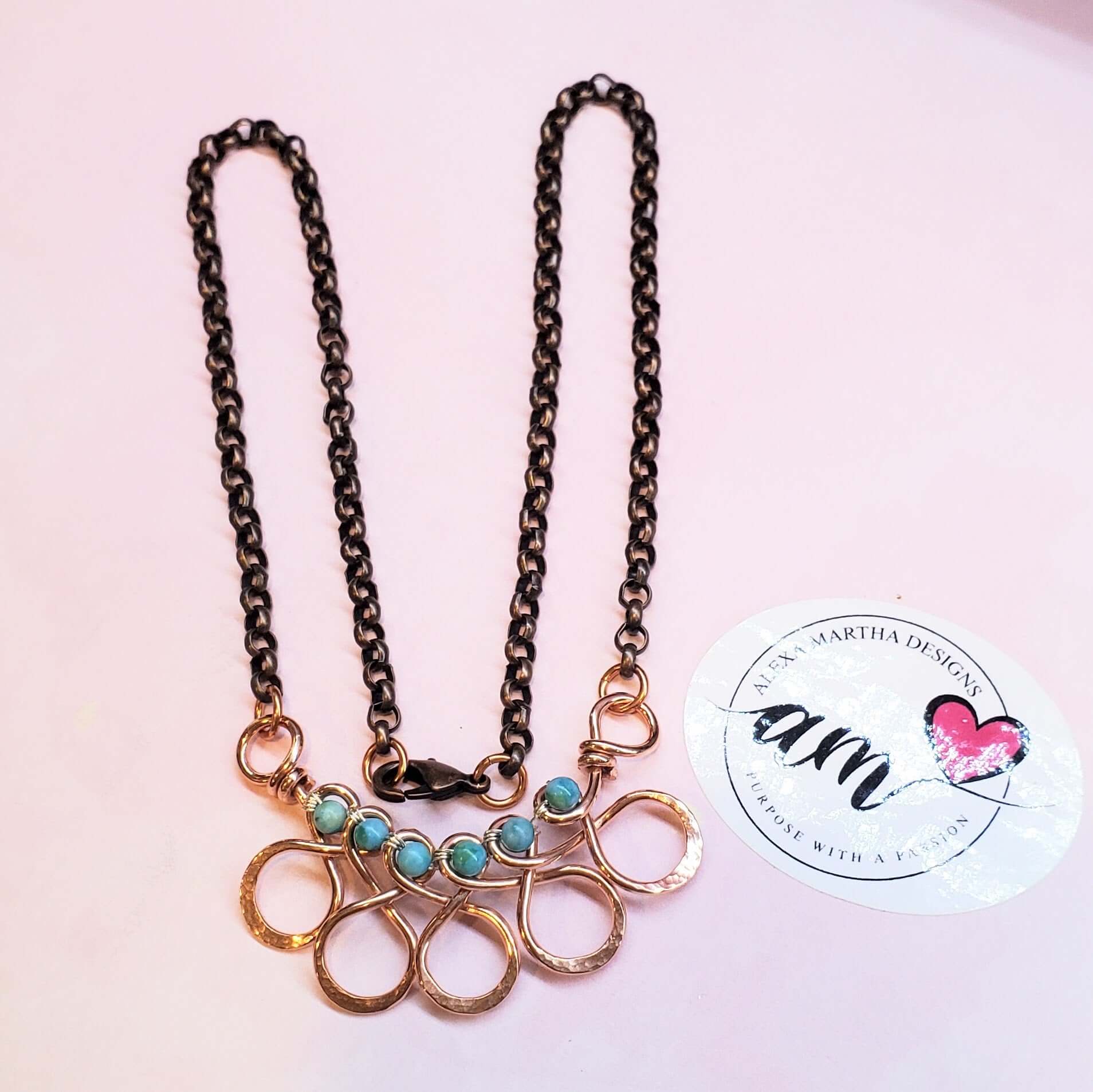 Seen on Ashley Liao Copper Turquoise Wire Wrapped Necklace