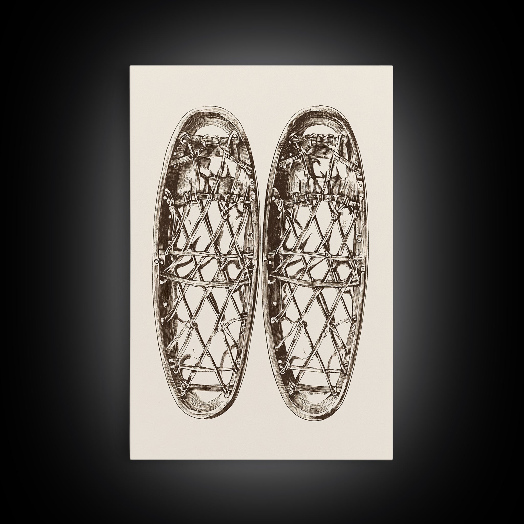 Vintage Snow Shoes Canvas Print - Framed Canvas - Minimalist Christmas Art - Boho Christmas Art - Rustic Christmas Art