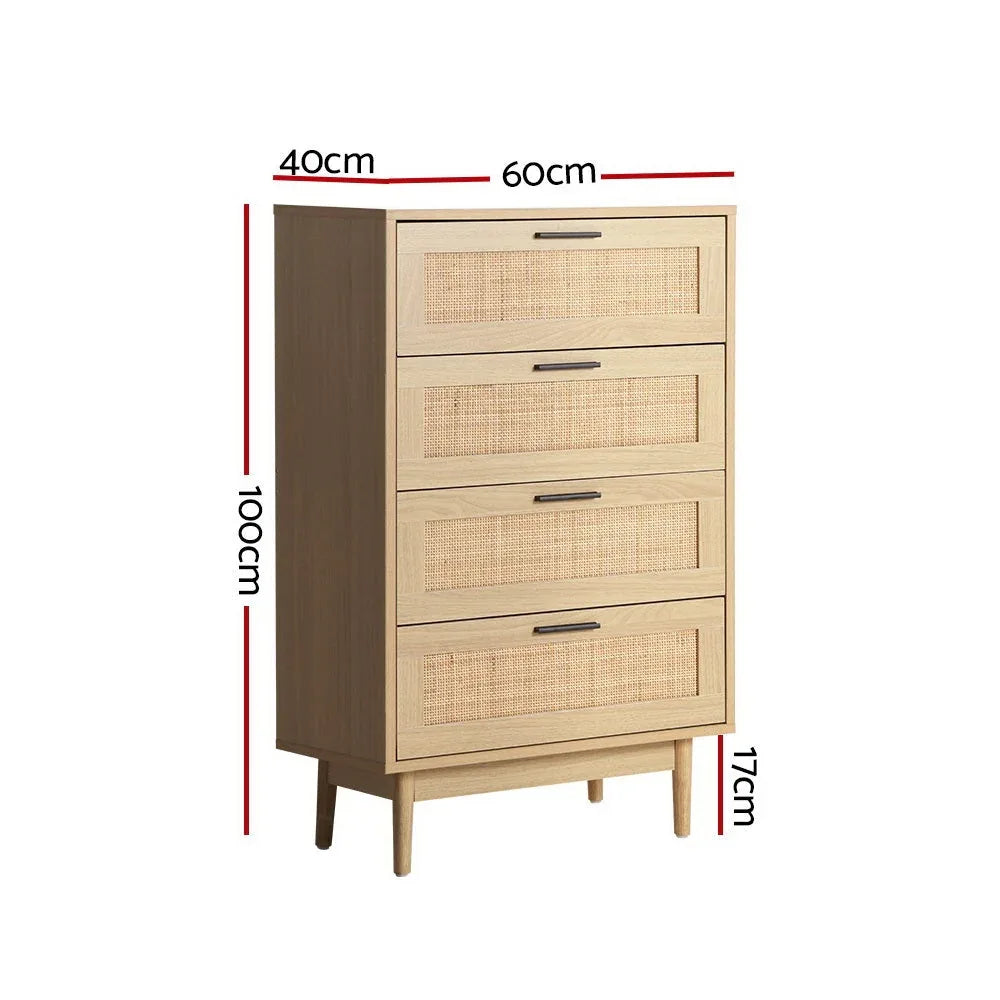 Artiss 4 Chest of Drawers Rattan Tallboy Cabinet Bedroom Clothes