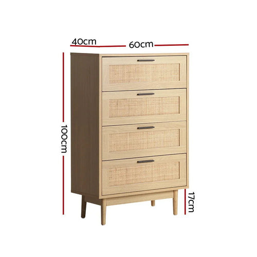 Artiss 4 Chest of Drawers Rattan Tallboy Cabinet Bedroom Clothes