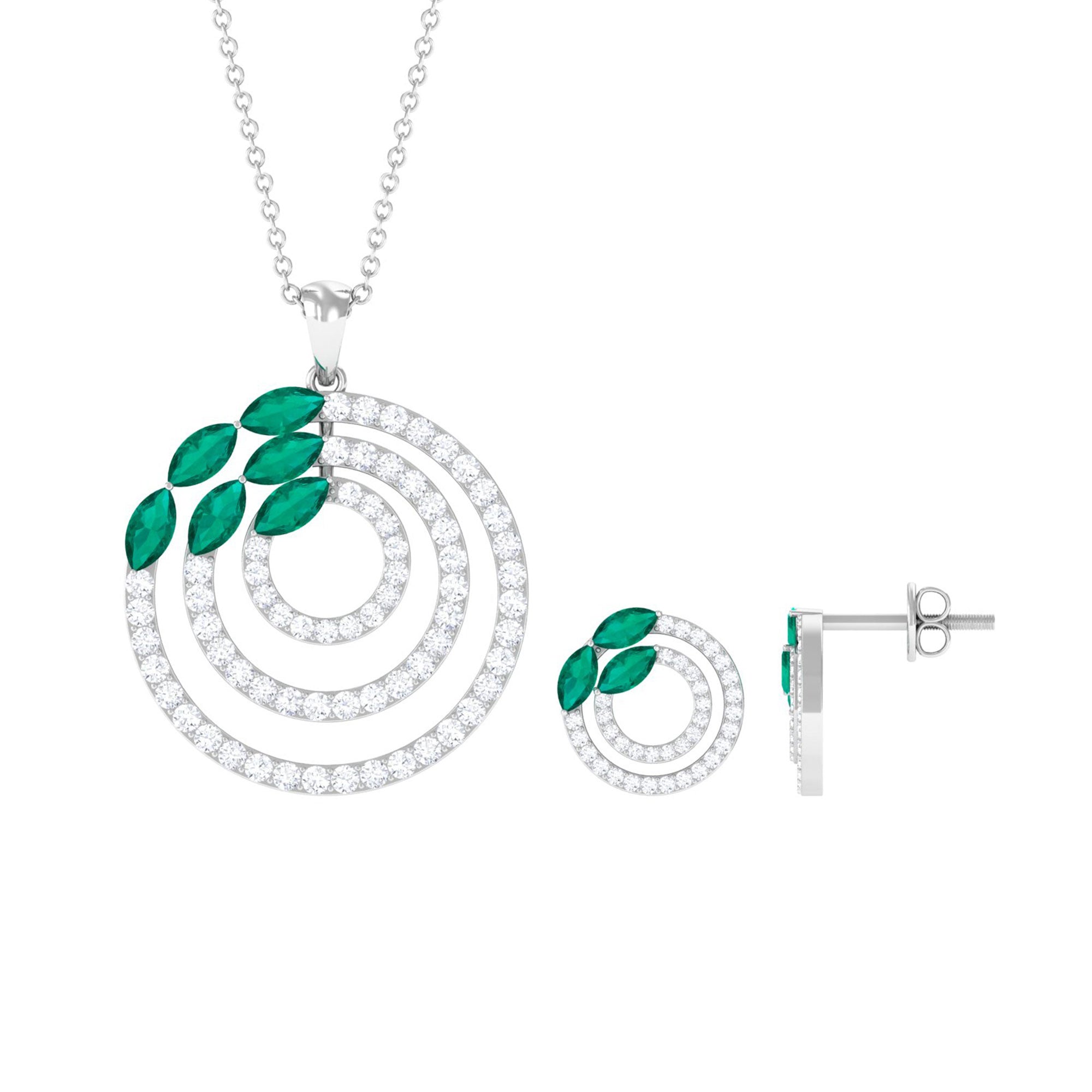 Natural Emerald and Moissanite Cocktail Jewelry Set