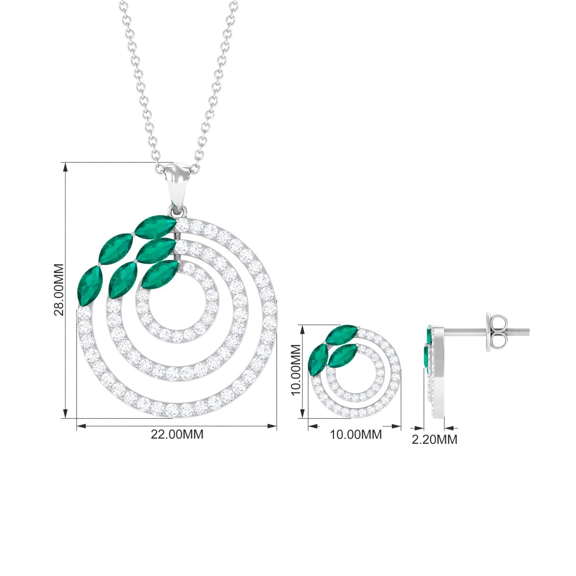 Natural Emerald and Moissanite Cocktail Jewelry Set