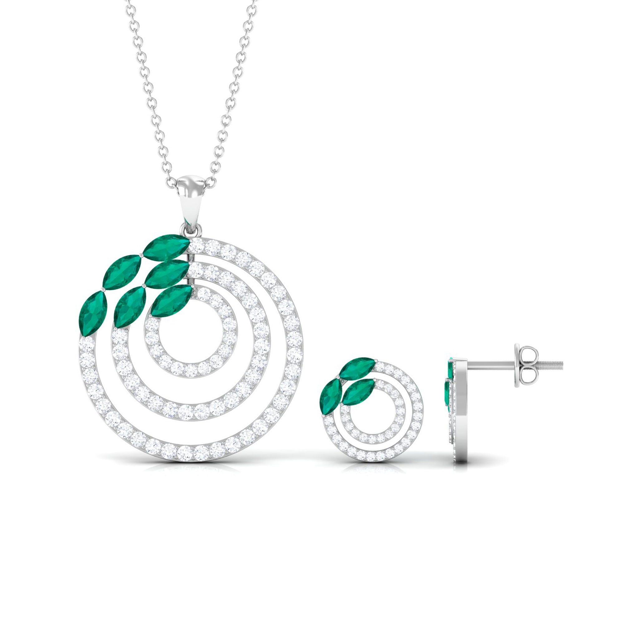 Natural Emerald and Moissanite Cocktail Jewelry Set