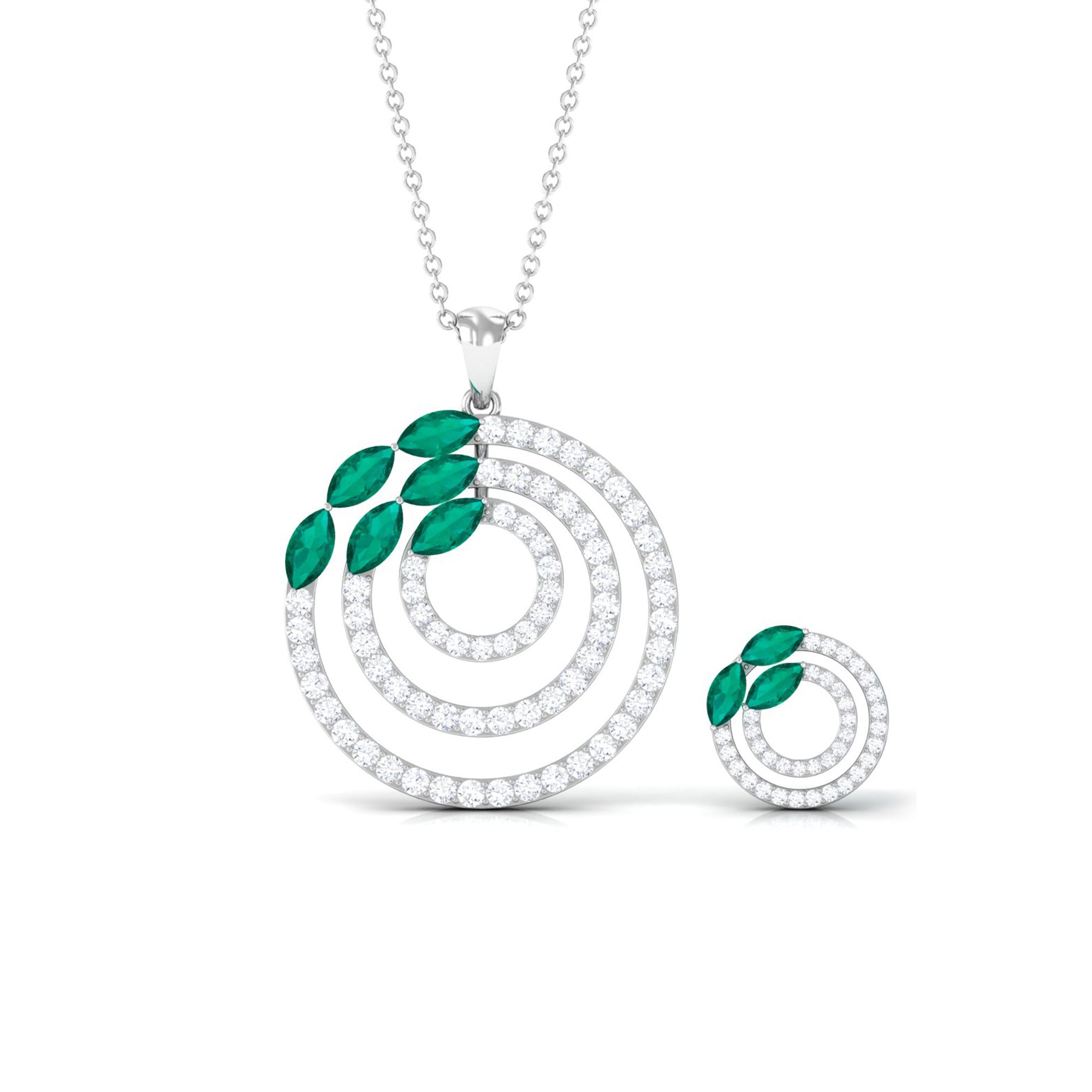 Natural Emerald and Moissanite Cocktail Jewelry Set
