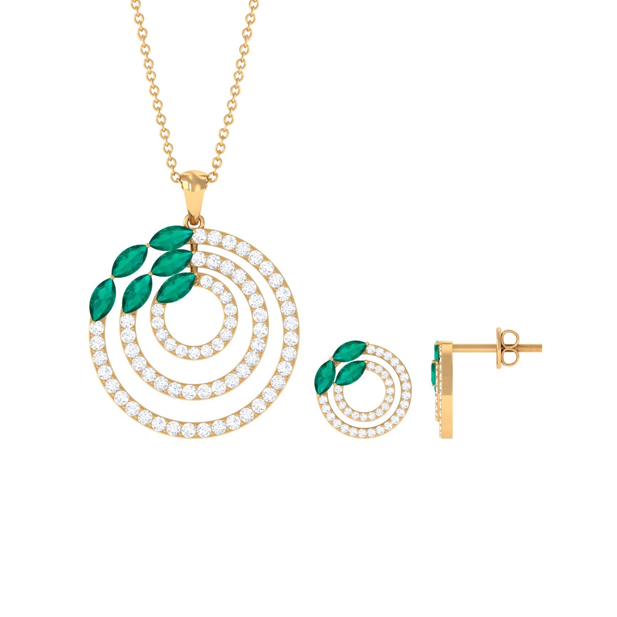 Natural Emerald and Moissanite Cocktail Jewelry Set