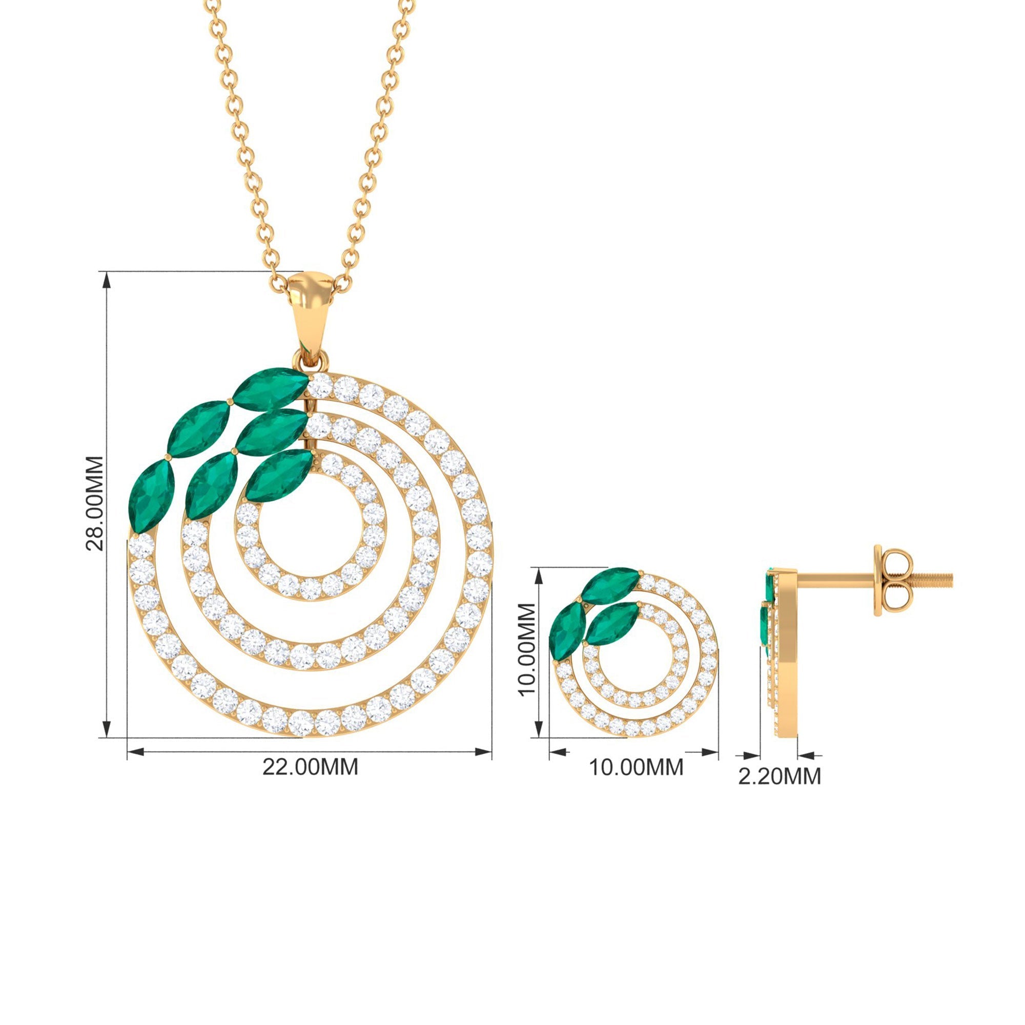 Natural Emerald and Moissanite Cocktail Jewelry Set