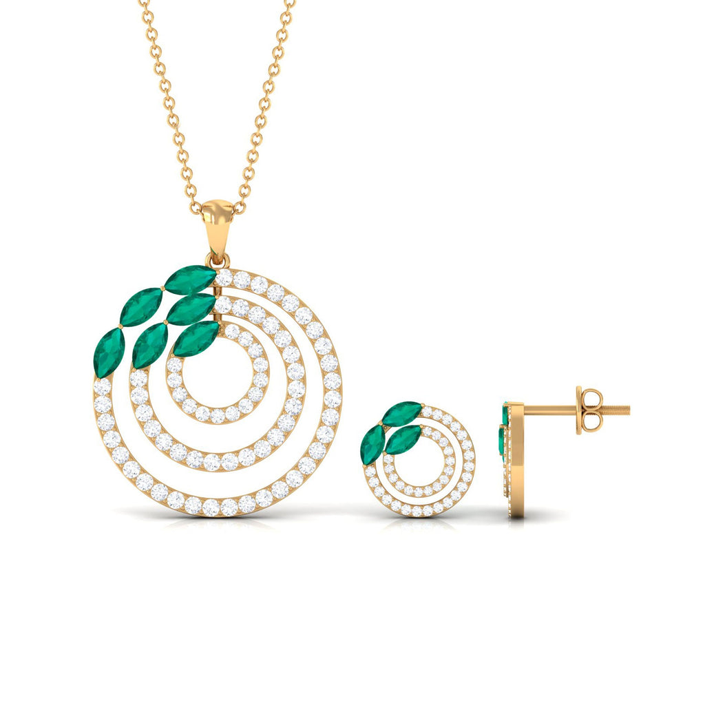 Natural Emerald and Moissanite Cocktail Jewelry Set