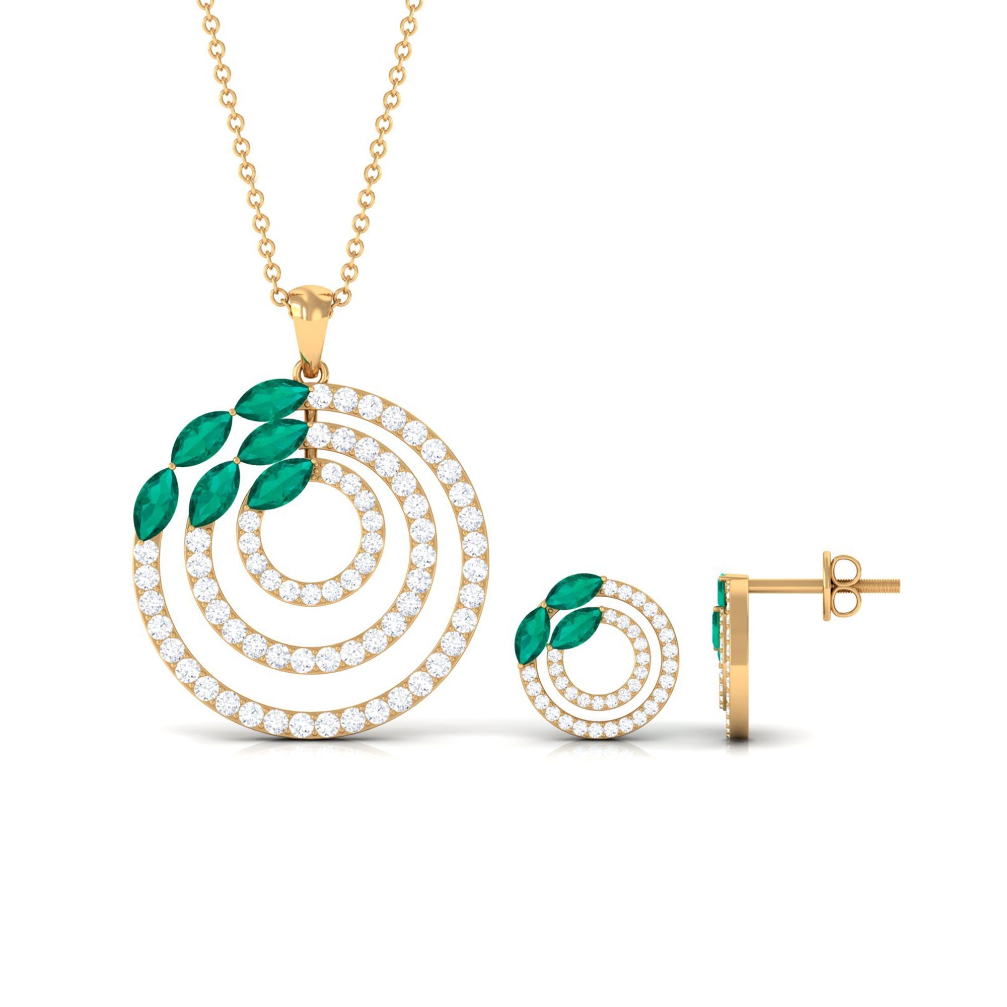 Natural Emerald and Moissanite Cocktail Jewelry Set