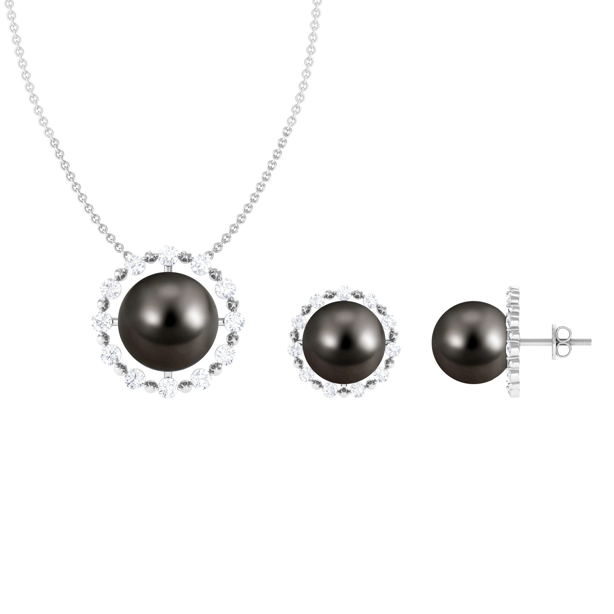 Black Tahitian Pearl and Moissanite Jewelry Set