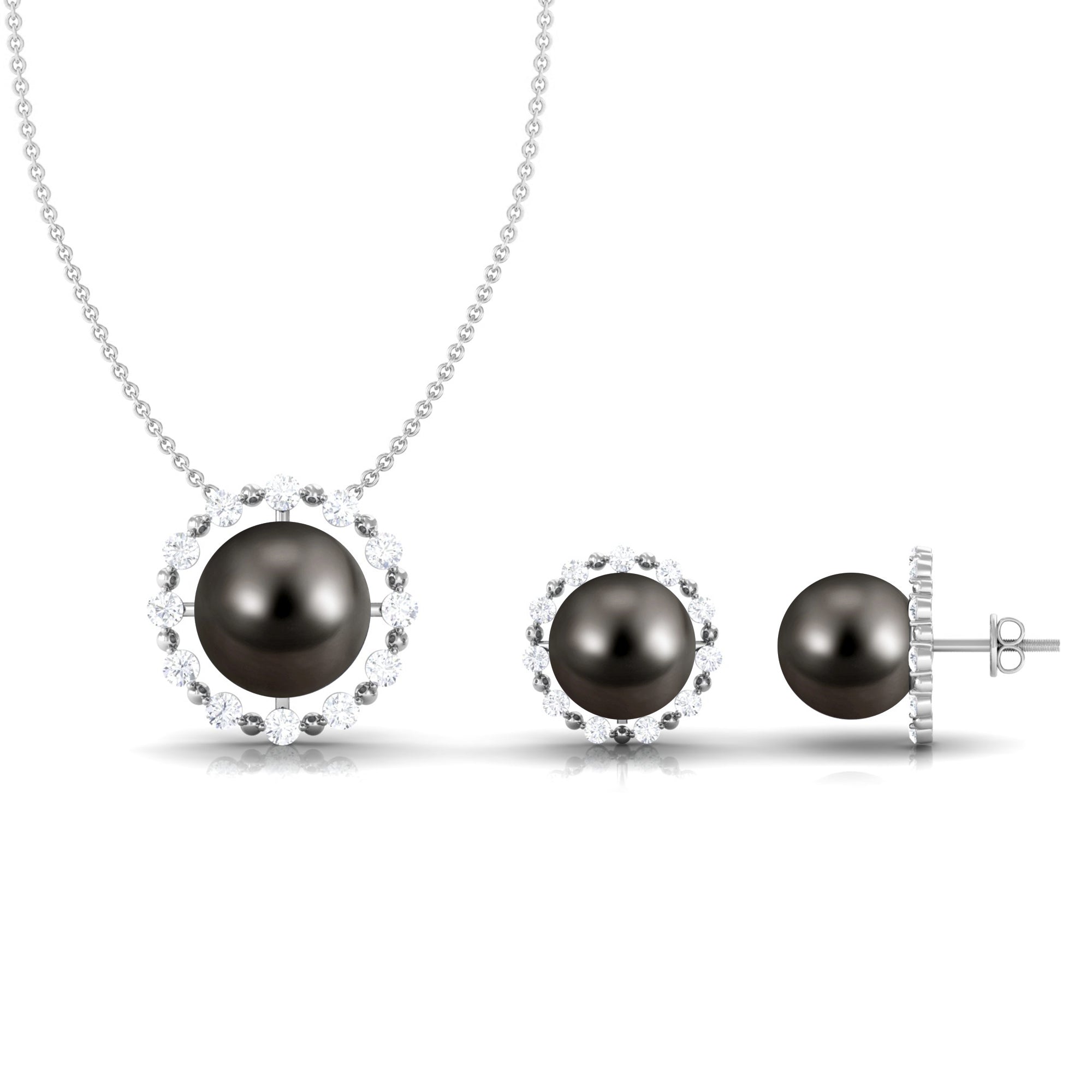 Black Tahitian Pearl and Moissanite Jewelry Set
