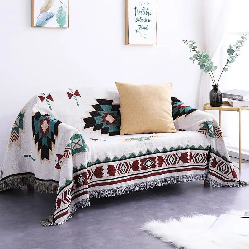 DecorBites™ Boho Chenille Woven Throw Blanket - Colorful Bohemian Recliner, Sofa, or Chair Cover