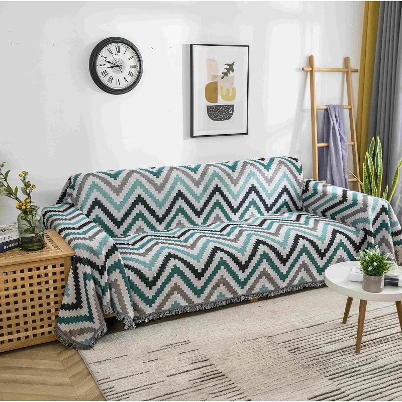 DecorBites™ Boho Chenille Woven Throw Blanket - Colorful Bohemian Recliner, Sofa, or Chair Cover