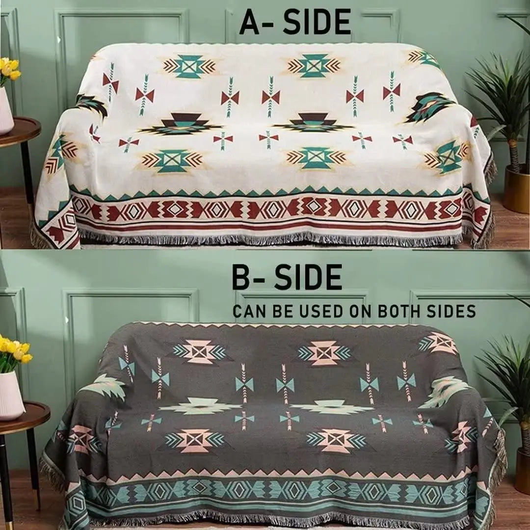 DecorBites™ Boho Chenille Woven Throw Blanket - Colorful Bohemian Recliner, Sofa, or Chair Cover