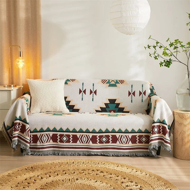 DecorBites™ Boho Chenille Woven Throw Blanket - Colorful Bohemian Recliner, Sofa, or Chair Cover