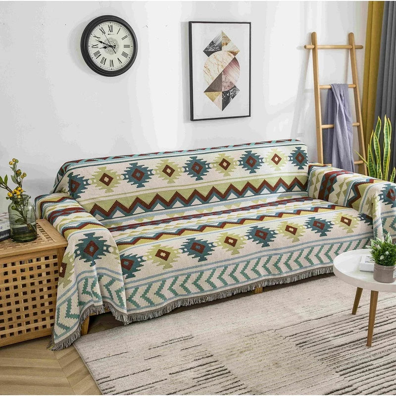 DecorBites™ Boho Chenille Woven Throw Blanket - Colorful Bohemian Recliner, Sofa, or Chair Cover