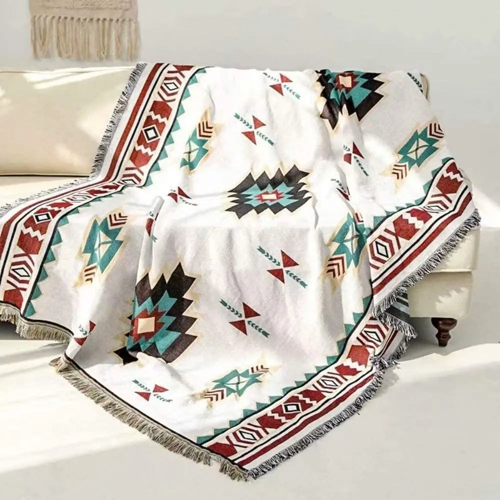 DecorBites™ Boho Chenille Woven Throw Blanket - Colorful Bohemian Recliner, Sofa, or Chair Cover