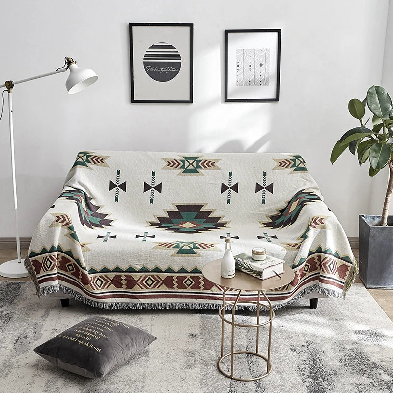 DecorBites™ Boho Chenille Woven Throw Blanket - Colorful Bohemian Recliner, Sofa, or Chair Cover