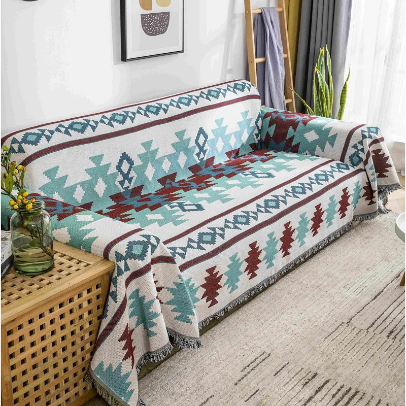 DecorBites™ Boho Chenille Woven Throw Blanket - Colorful Bohemian Recliner, Sofa, or Chair Cover