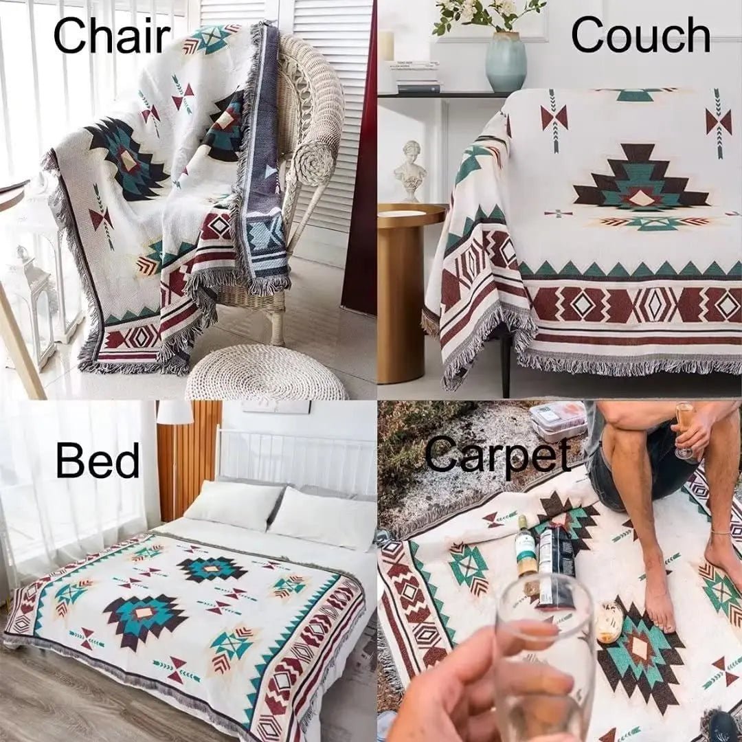 DecorBites™ Boho Chenille Woven Throw Blanket - Colorful Bohemian Recliner, Sofa, or Chair Cover