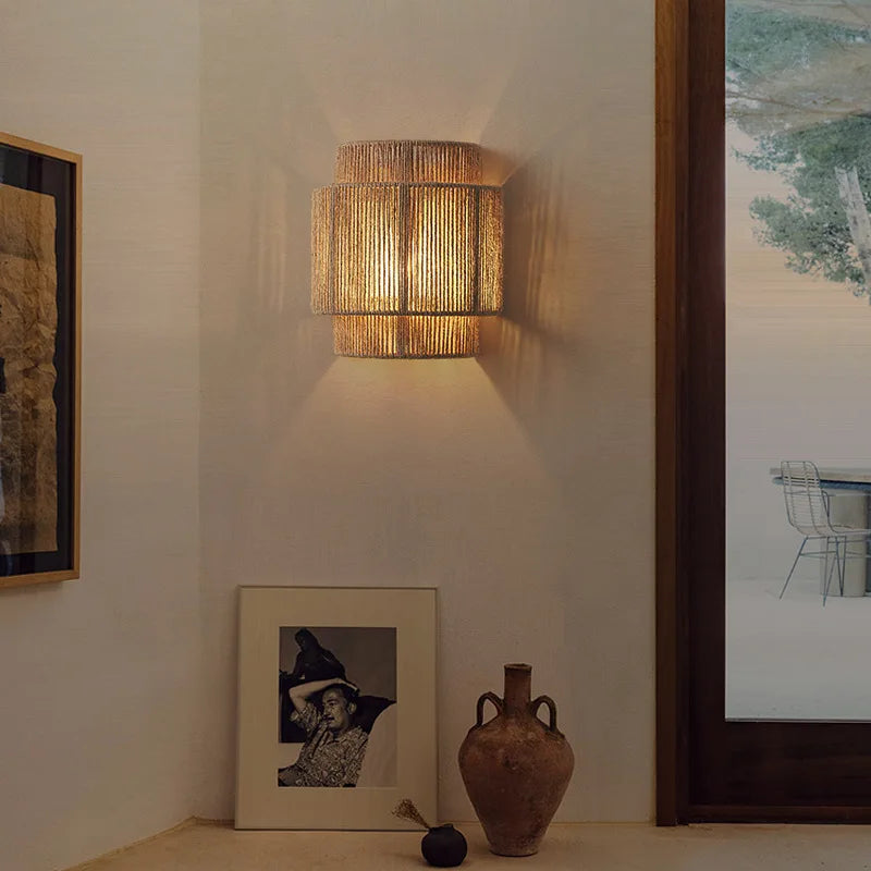 Retro Bohemian Rattan Wall Lamp - Artistic Lighting for Bedroom, Restaurant, and More