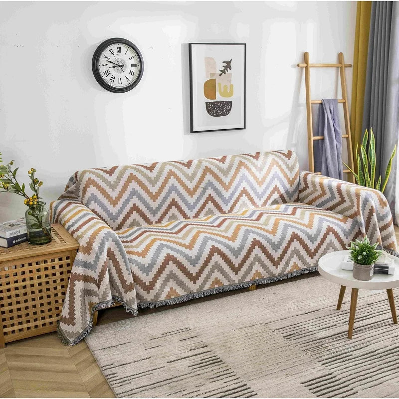 DecorBites™ Boho Chenille Woven Throw Blanket - Colorful Bohemian Recliner, Sofa, or Chair Cover