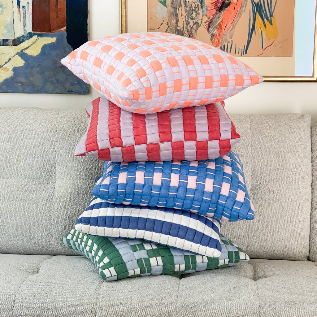 Sujani Quilted Pillow in Pastel Lilac and Neon Orange