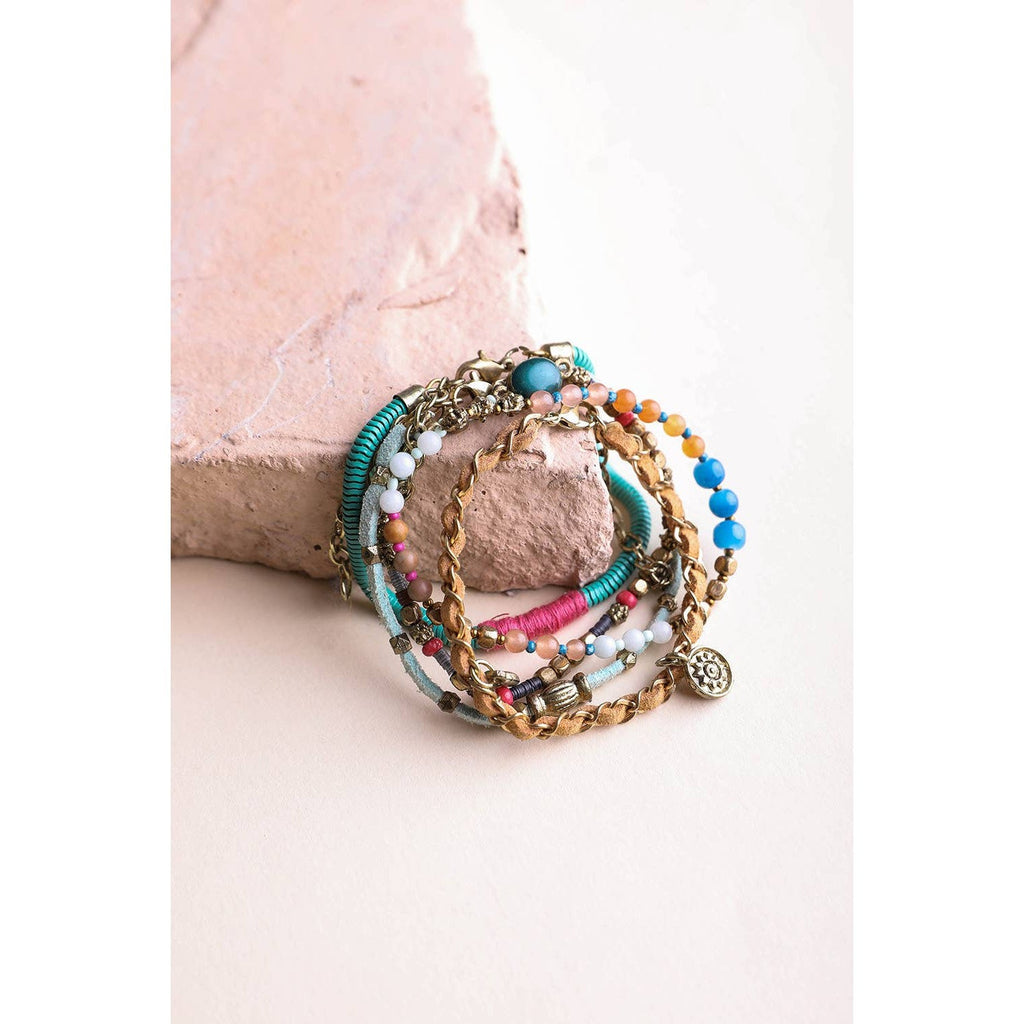 Teal Multi Suede Stack of 5 Bracelets | Boho Layering Jewelry