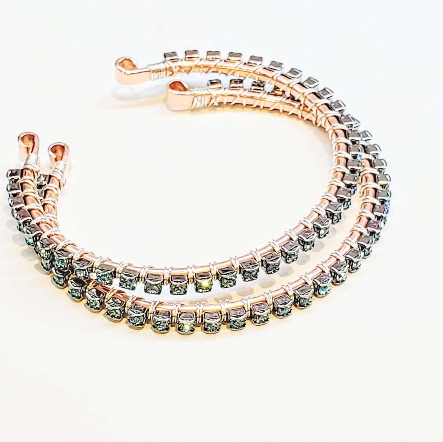 Wire Wrapped Turquoise Crystal Tennis Bangle Bracelet