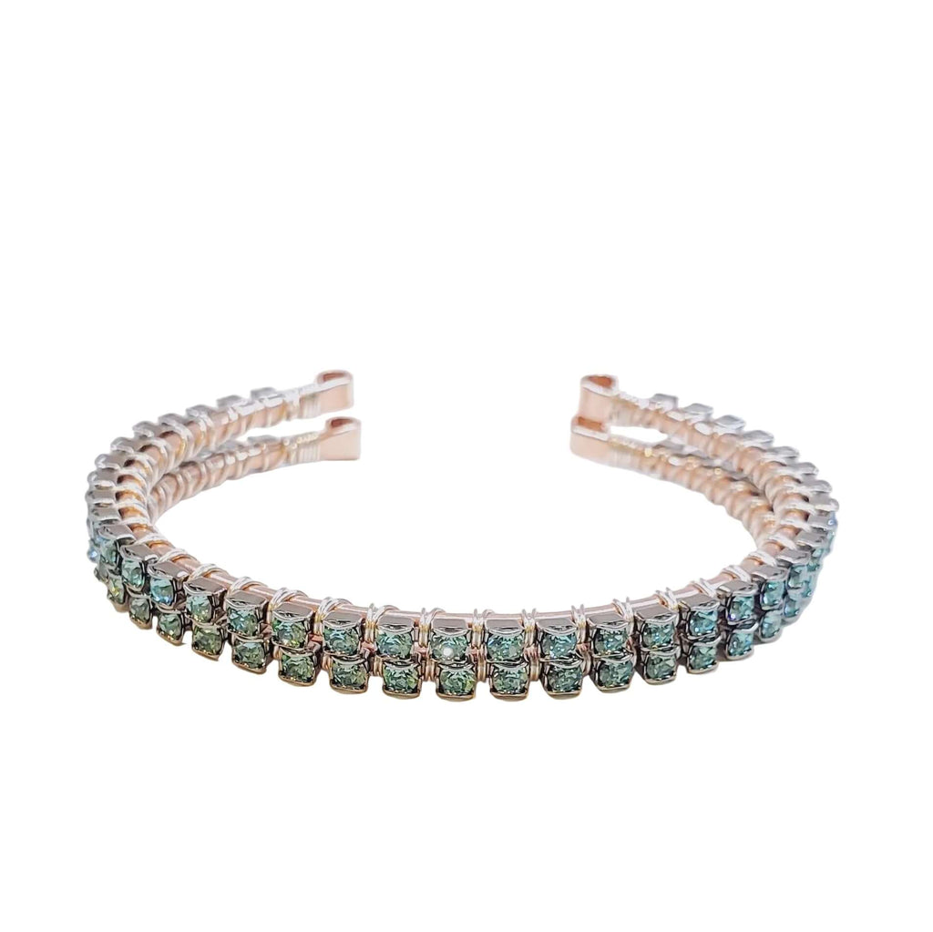 Wire Wrapped Turquoise Crystal Tennis Bangle Bracelet