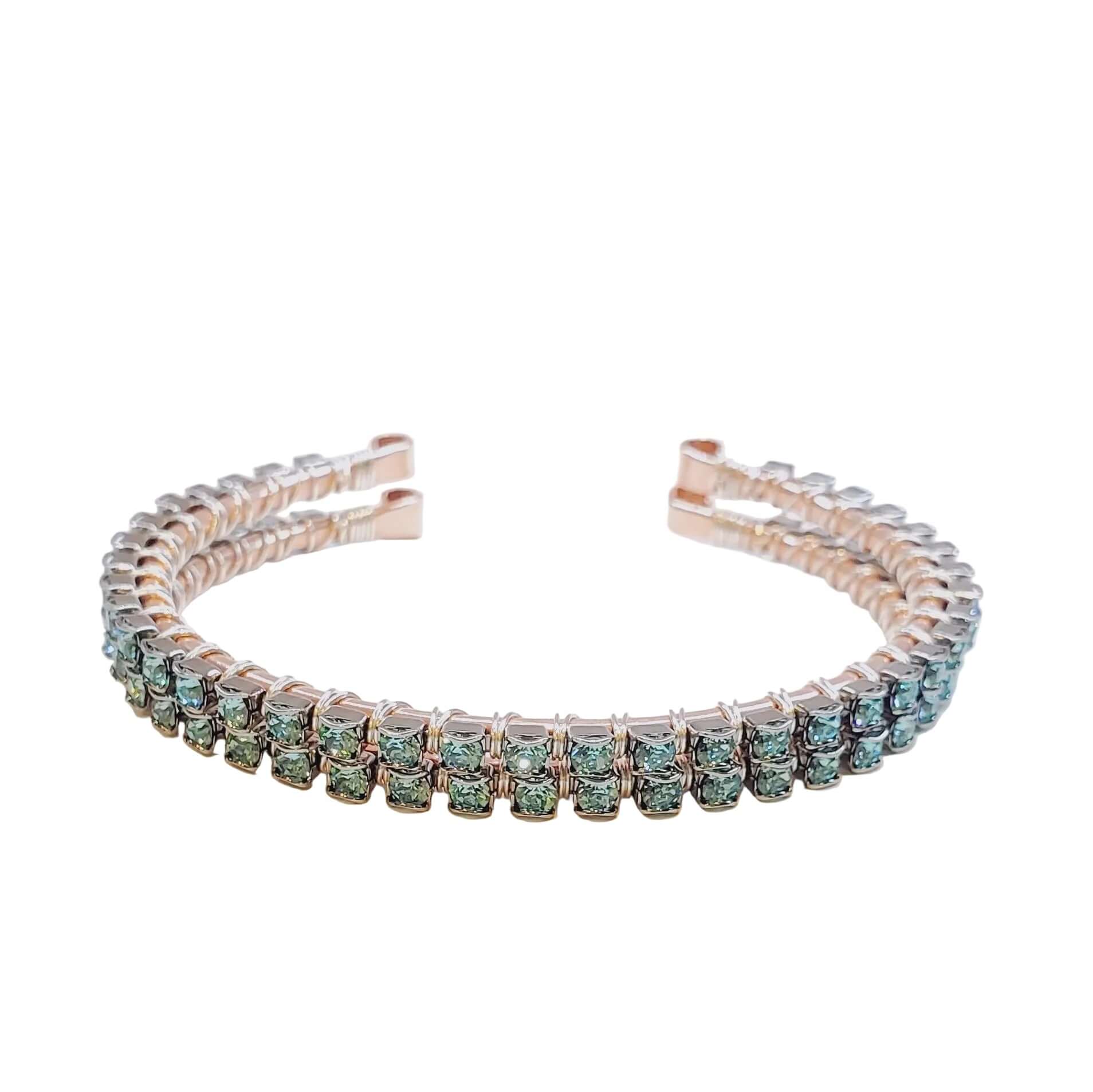 Wire Wrapped Turquoise Crystal Tennis Bangle Bracelet