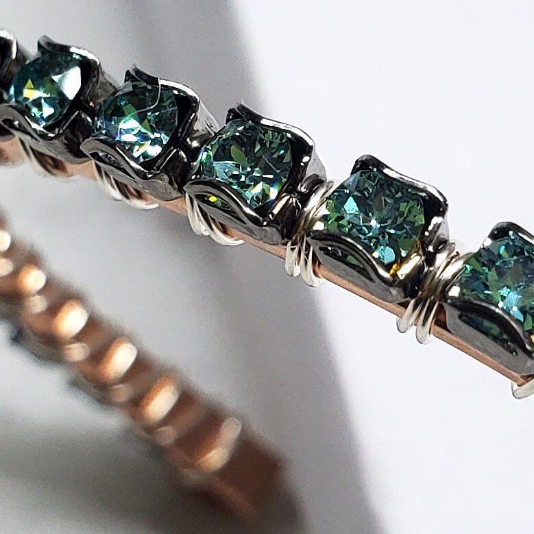 Wire Wrapped Turquoise Crystal Tennis Bangle Bracelet