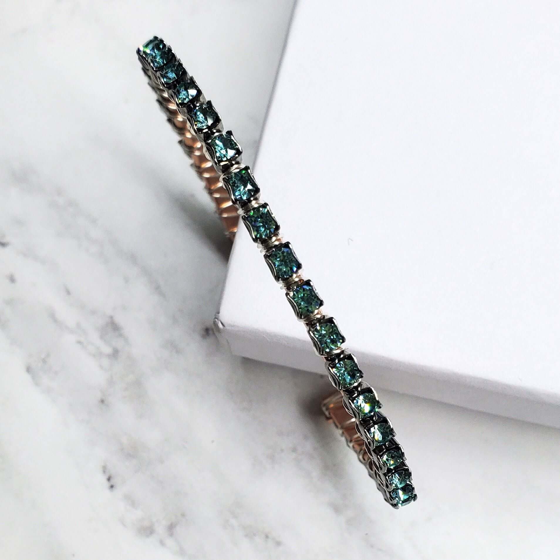 Wire Wrapped Turquoise Crystal Tennis Bangle Bracelet