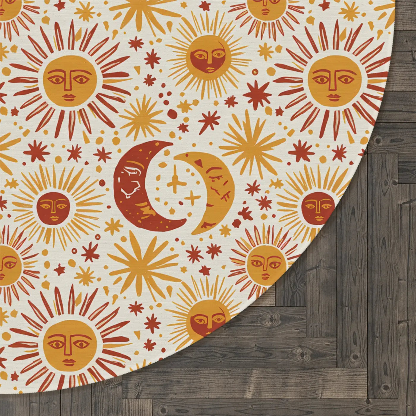 Retro Moon Round Celestial Area Rug - Chenille - DipaliZ