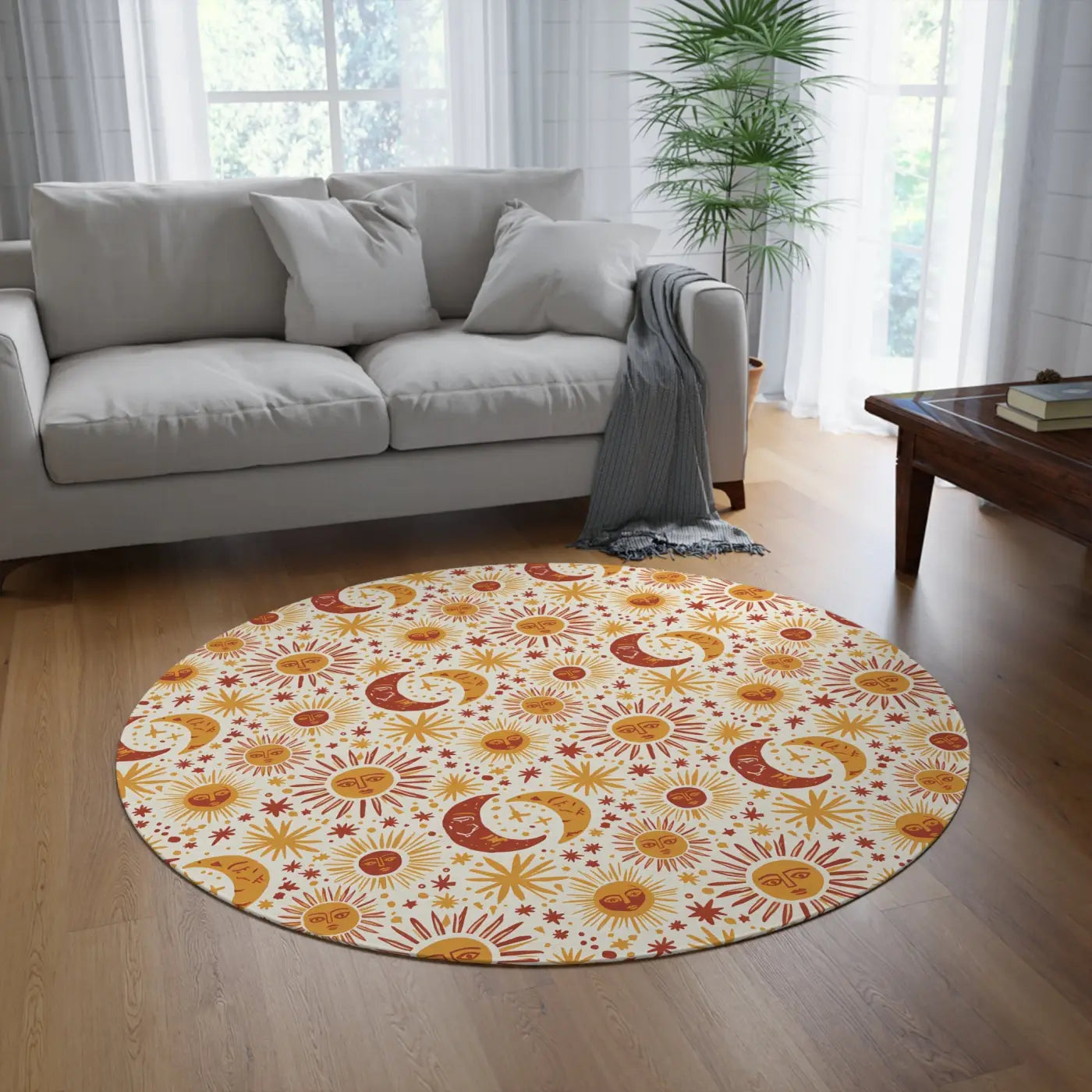 Retro Moon Round Celestial Area Rug - Chenille - DipaliZ