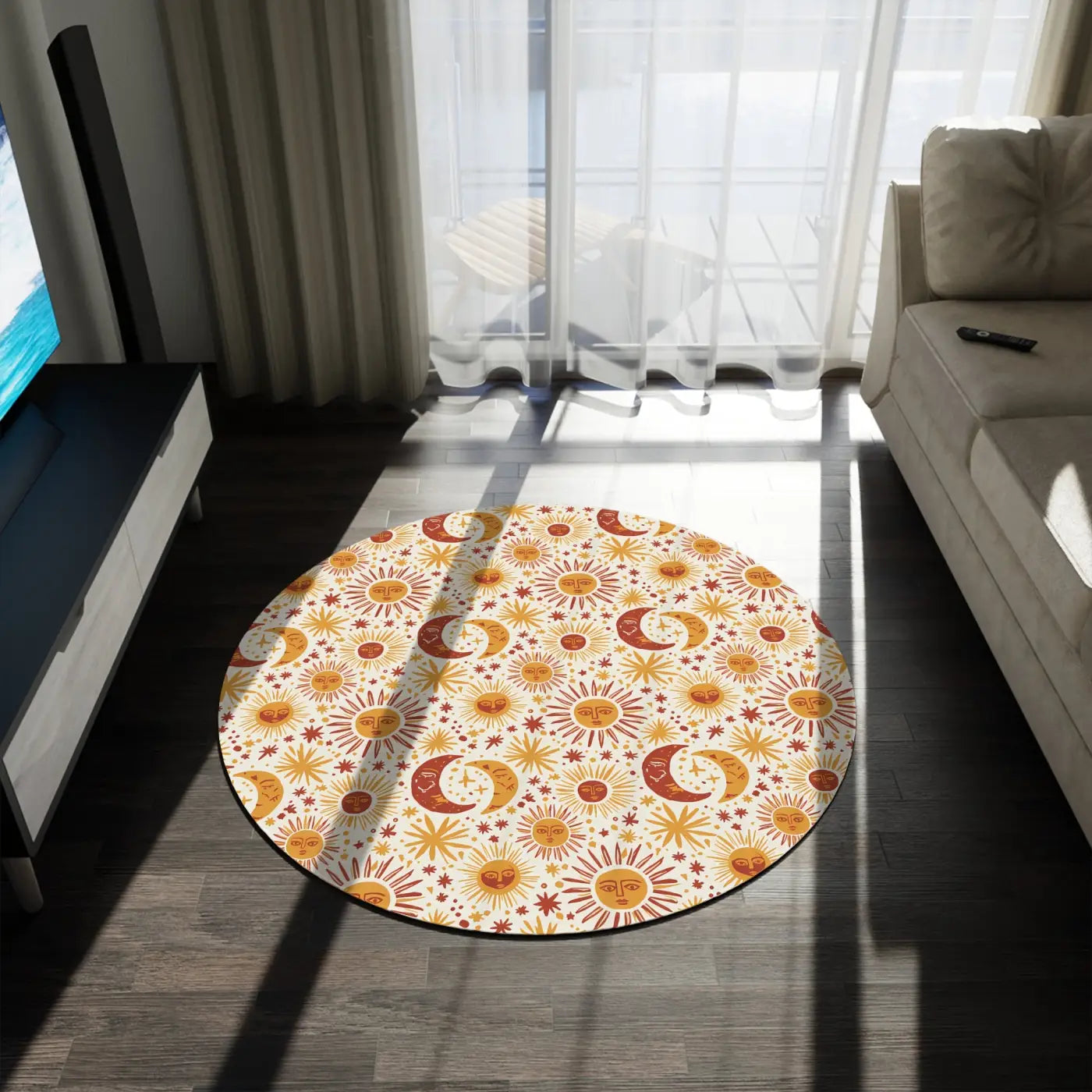 Retro Moon Round Celestial Area Rug - Chenille - DipaliZ
