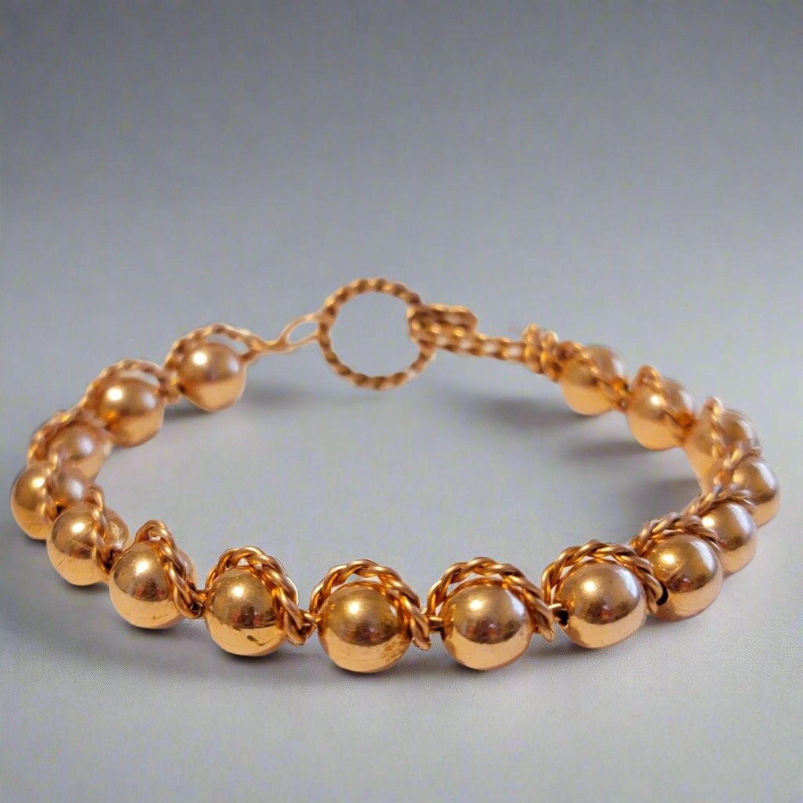 Handmade Twisted Copper Wire Bead Bracelet – Rustic Boho Jewelry