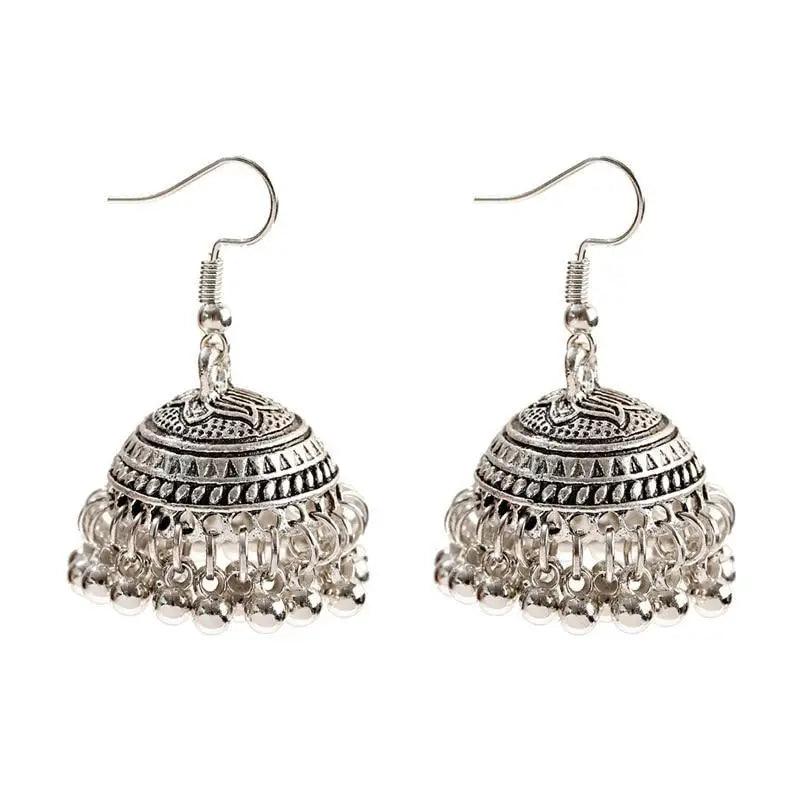 Indian Jhumka Jhumki Ethnic Dangle Earring Sets for Women Vintage Silver Gold Long Tassel Bell Drop Earrings Boho Jewelry Ethnic Silver Color Dangle Earrings For Women Drop Tassel Earrings for Women Bohemian Party Gift