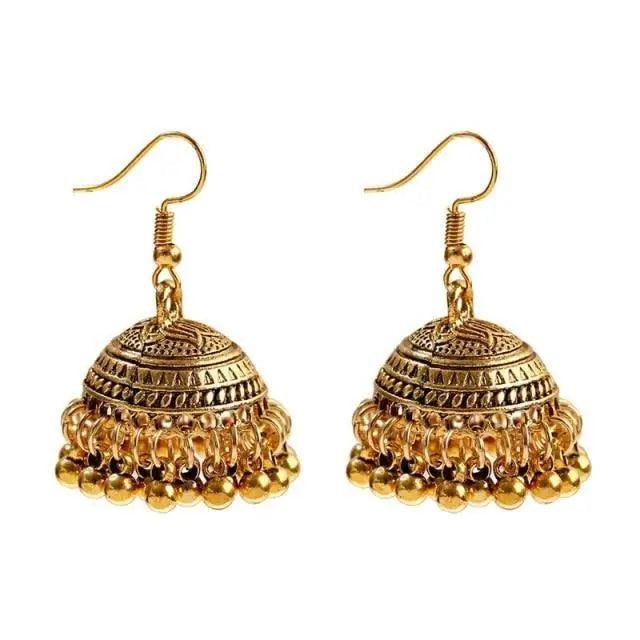Indian Jhumka Jhumki Ethnic Dangle Earring Sets for Women Vintage Silver Gold Long Tassel Bell Drop Earrings Boho Jewelry Ethnic Silver Color Dangle Earrings For Women Drop Tassel Earrings for Women Bohemian Party Gift