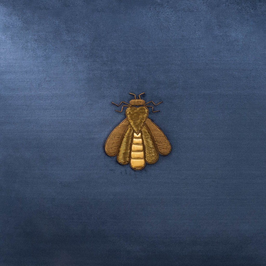 Navy Bee Silk Velvet Throw Pillow Cover 20 X 20