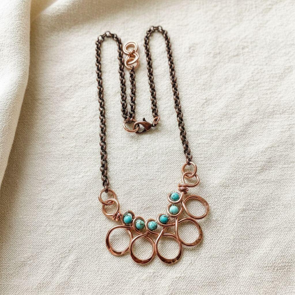 Seen on Ashley Liao Copper Turquoise Wire Wrapped Necklace