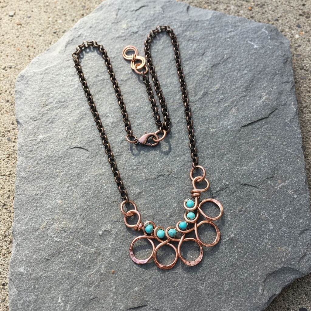 Seen on Ashley Liao Copper Turquoise Wire Wrapped Necklace