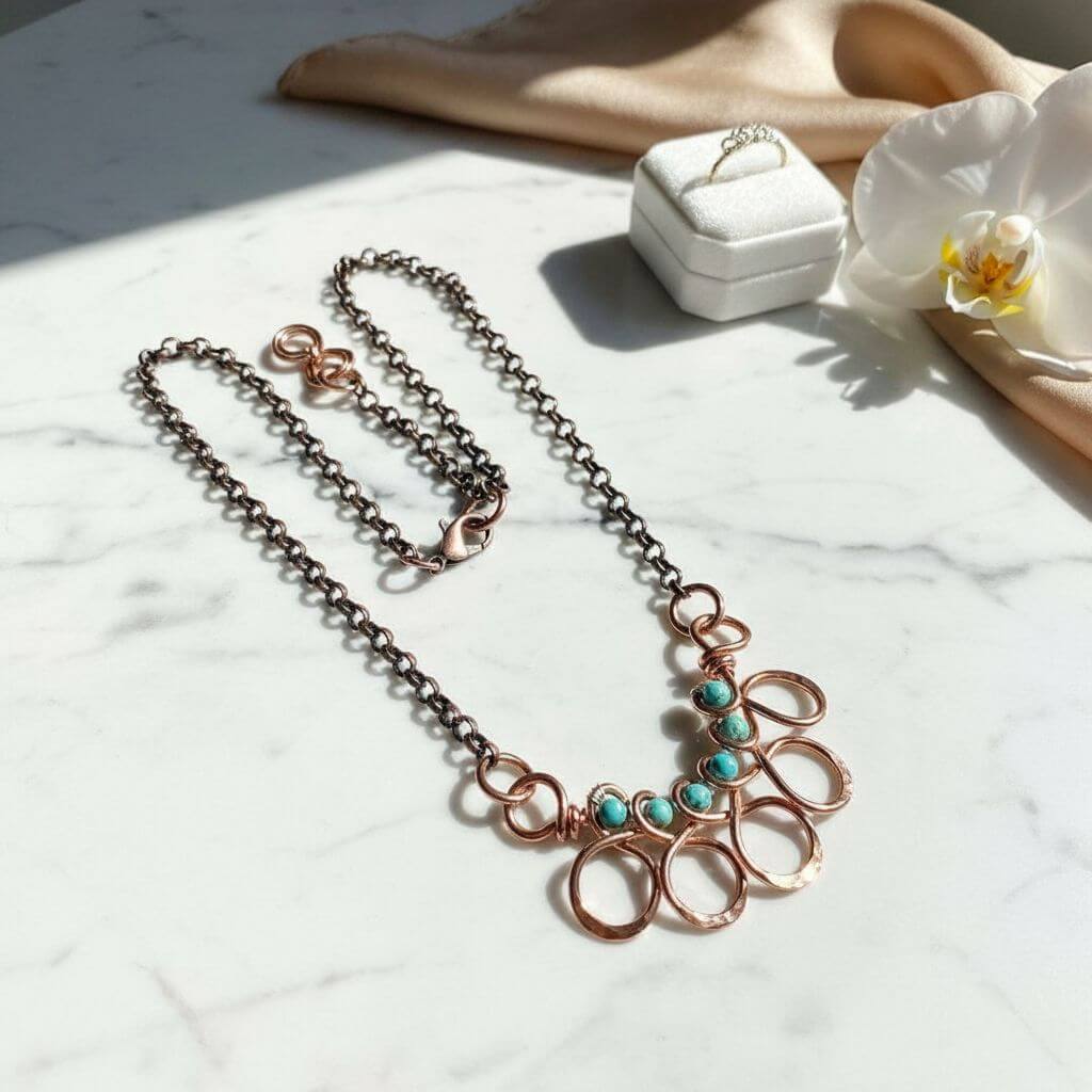 Seen on Ashley Liao Copper Turquoise Wire Wrapped Necklace
